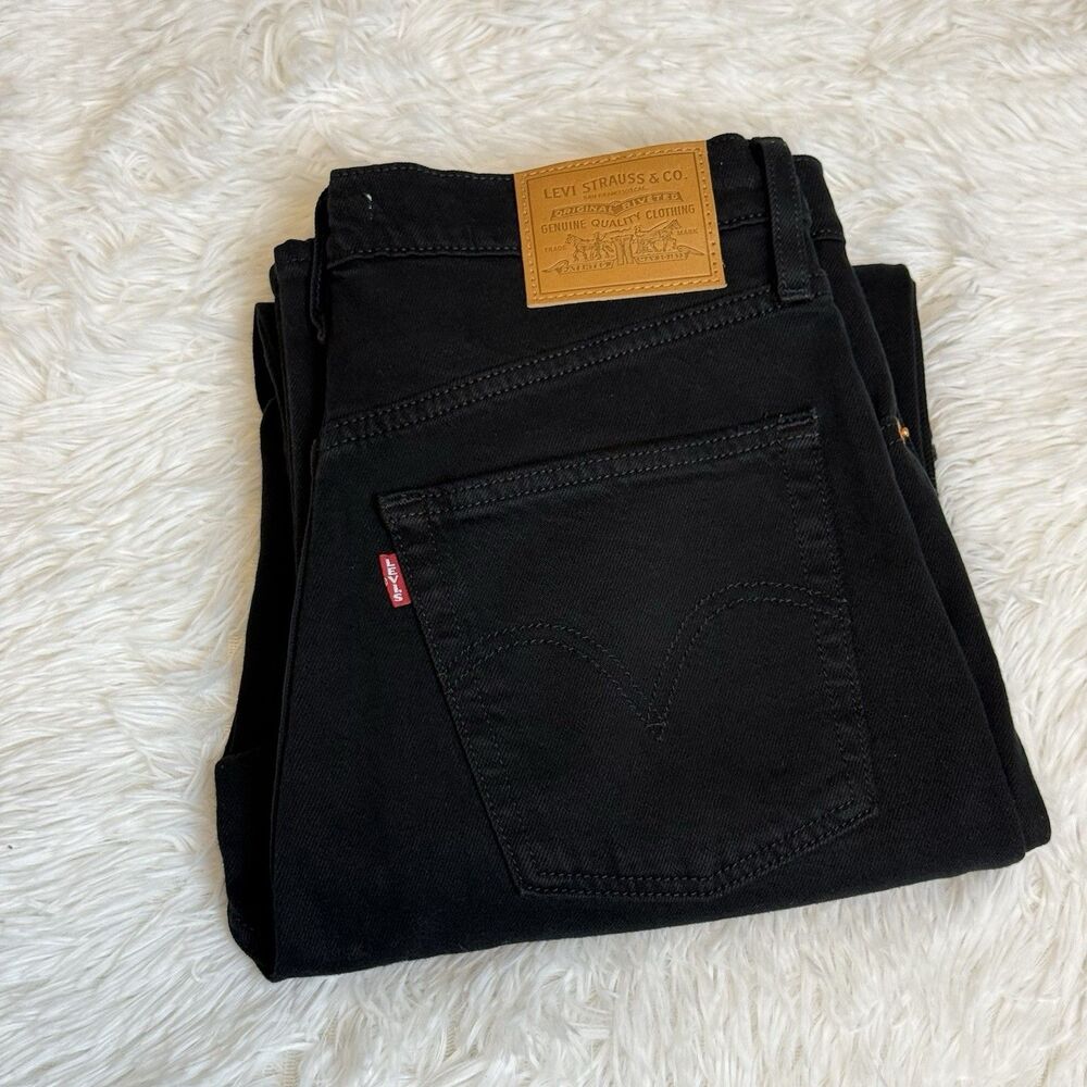 Levi's Womens Ribcage Straight Ankle Jeans Button Fly In Black Sprout Size 28